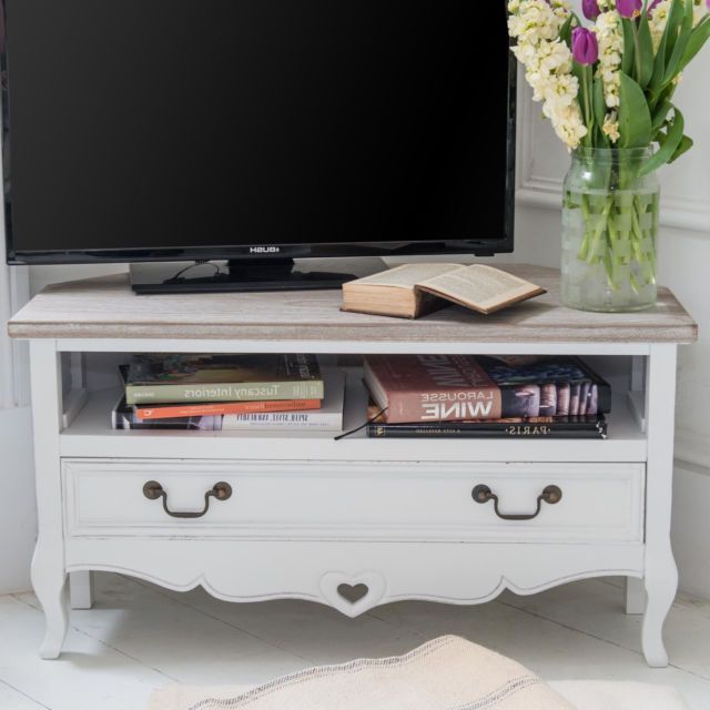 Corner Tv Stands With Drawers Throughout 2017 Vintage Corner Tv Stand Unit Furniture Shabby Chic Large Drawer (View 12 of 20)