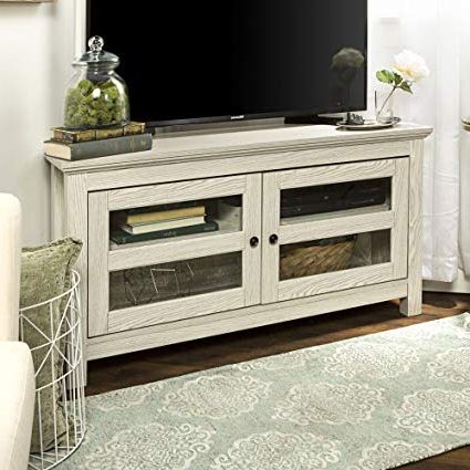 Corner Wooden Tv Stands Within Newest Amazon: New 44 Inch Wide White Wash Finished Corner Television (View 17 of 20)