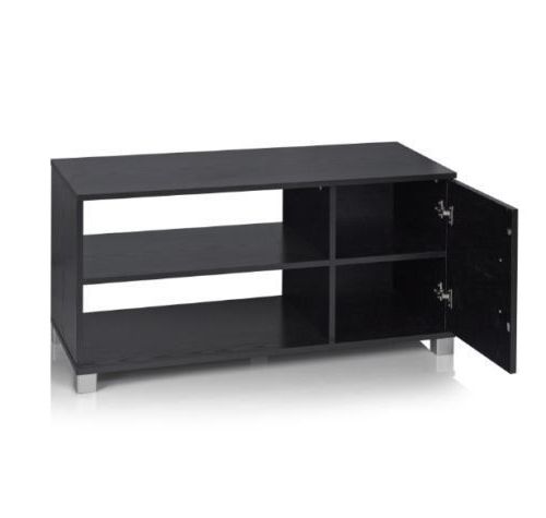 Current Black Tv Unit Stand Cupboard Storage Door Living Room Table Wood Throughout Black Tv Cabinets With Doors (Photo 12 of 20)