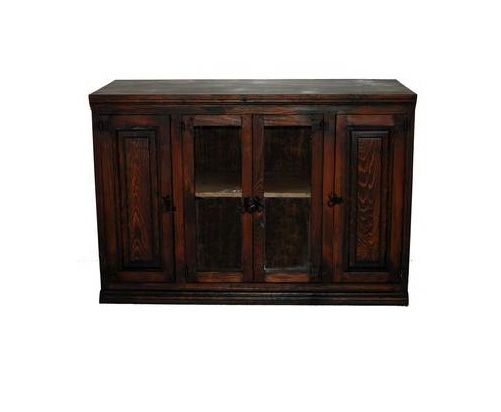 Dark Wood Tv Stands Intended For Well Liked Dark 45" Tv Stand With Glass Door Real Wood Rustic Western Flat (Photo 5 of 20)