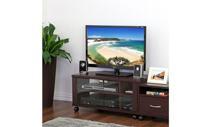 Double Tv Stands Regarding Well Known Furinno Indo Tv Stand With Double Glass Doors And Casters (View 19 of 20)
