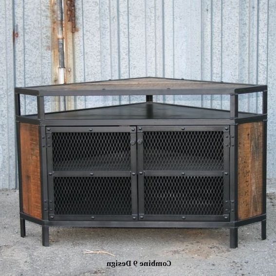 Famous Industrial Corner Tv Stands With Regard To Custom Vintage Industrial Tv Stand Corner Unit Steel Reclaimed Wood (View 5 of 20)