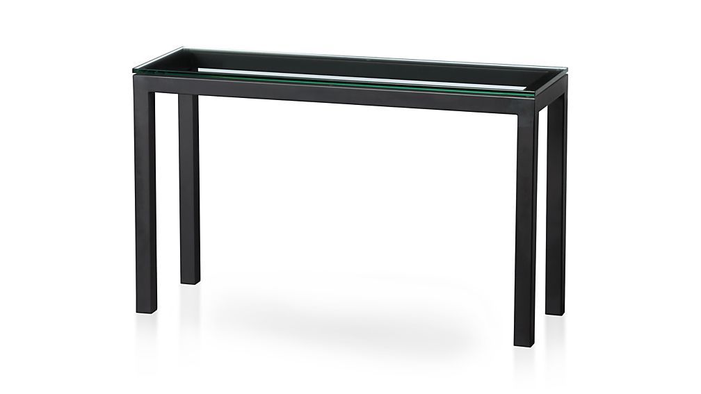 Fashionable Parsons Clear Glass Top & Elm Base 48x16 Console Tables Within Parsons Clear Glass Top/ Dark Steel Base 48x16 Console + Reviews (View 3 of 20)