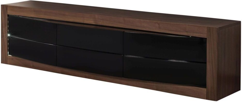 Glass Tv Cabinets With Doors Within Most Popular Dega Walnut Tv Unit With Led Black Glass Door (View 8 of 20)