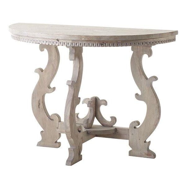 Hand Carved White Wash Console Tables Pertaining To 2018 European Demilune Whitewash Console (View 5 of 20)