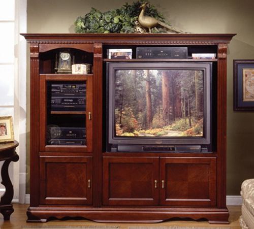Latest Cherry Wood Tv Stands Pertaining To Cherry Wood Wall Unit Tv Stand Entertainment Center With Storage (View 10 of 20)
