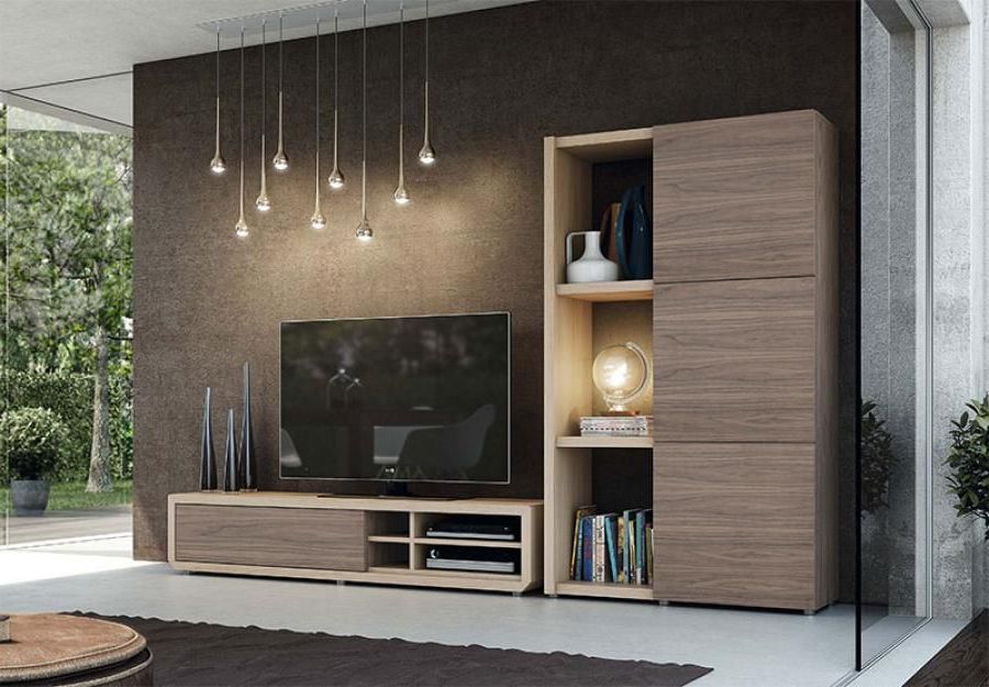 Modern Natural Wall Storage System With Tv Unit And Tall Cabinet In With Regard To 2017 Tv Cabinets With Storage (Photo 1 of 20)