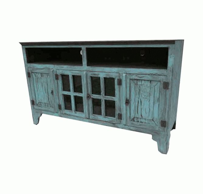 Most Popular Rustic Painted Turquoise 80" Tv Stand, 80" Turquoise Tv Stand Inside Painted Tv Stands (View 7 of 20)