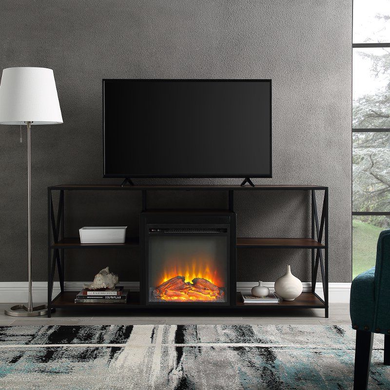 Most Recent Dark Walnut Tv Stands In Dark Walnut Industrial 60 Inch Fireplace Tv Stand (Photo 17 of 20)