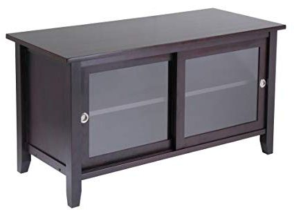 Most Recent Wooden Tv Stands With Glass Doors Throughout Amazon: Winsome Wood Tv Stand With Glass Sliding Doors, Espresso (View 6 of 20)