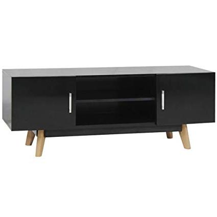 Most Recently Released Amazon: Chloe Rossetti High Gloss Tv Cabinet Black Mdf Tv Stand Intended For Black Gloss Tv Stands (Photo 6 of 20)