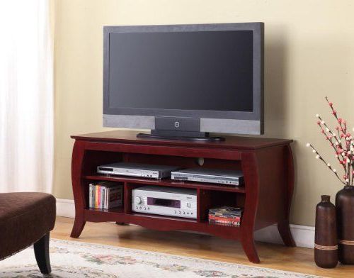 Most Recently Released King's Brand E1040 Wood Tv Stand Console With Shelves, Cherry Finish Regarding Cherry Wood Tv Stands (View 3 of 20)