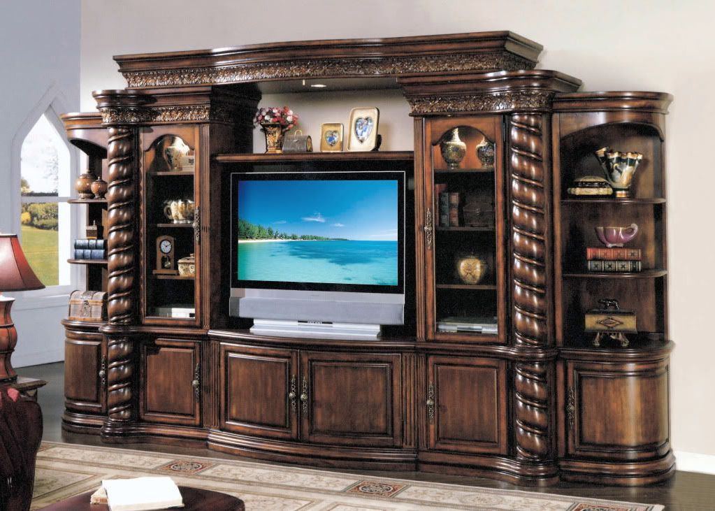 Most Recently Released Tv Entertainment Wall Units In Large Ornate Walnut Tv Entertainment Center Wall Unit (View 1 of 20)