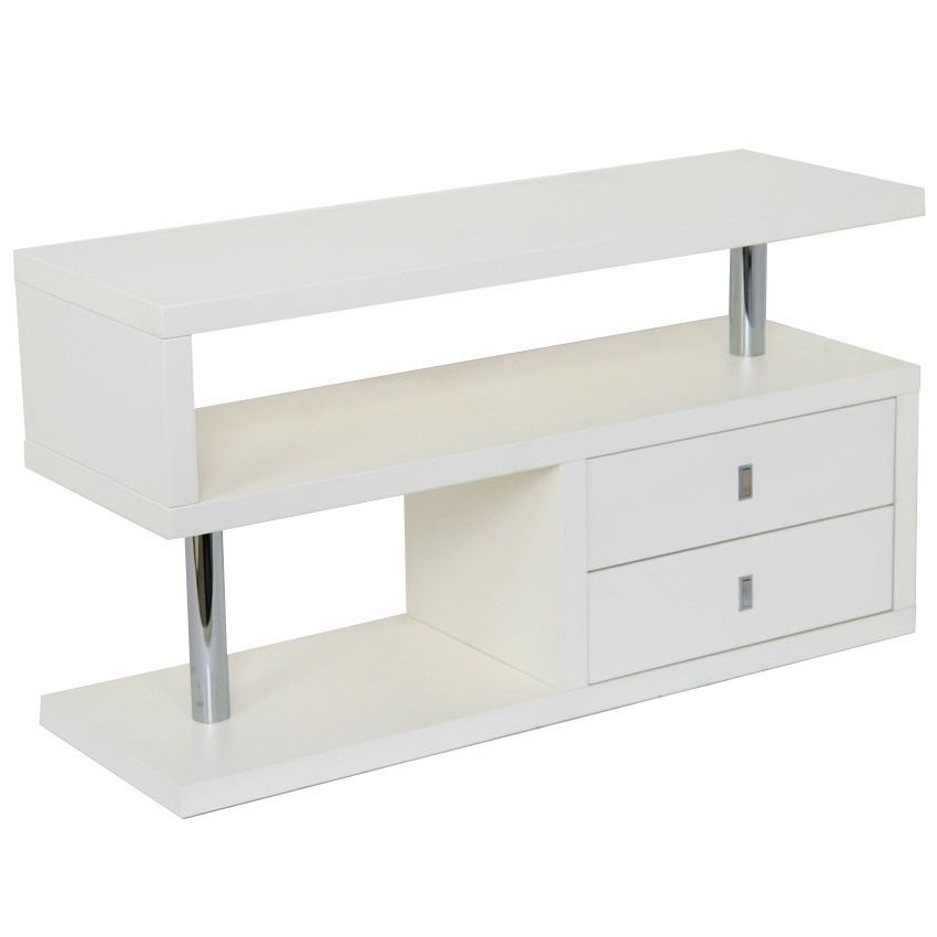 Most Up To Date White Modern Tv Stands Throughout Small Tv Stand White & Chrome (View 18 of 20)