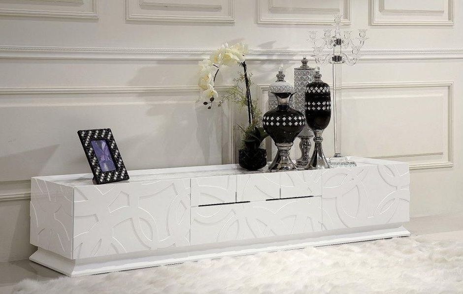 Popular Elegant White Tv Stand With Four Drawers Worcester Massachusetts Variel Pertaining To Contemporary White Tv Stands (Photo 12 of 20)