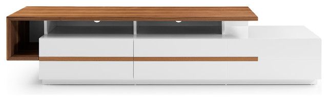 Popular Soho Tv Cabinets Pertaining To Walter Tv Stand, White High With Light Walnut Accent – Contemporary (View 10 of 20)