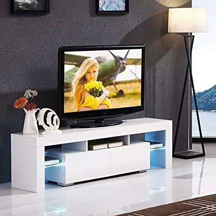 Preferred Amazon: Mecor White Tv Stand With Led Lights, 63 Inch Tv Console With Regard To Kai 63 Inch Tv Stands (View 1 of 20)