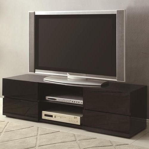 Preferred Black Tv Stands With Drawers Pertaining To Coaster Tv Stands High Gloss Black Tv Stand With Glass Shelf (View 15 of 20)