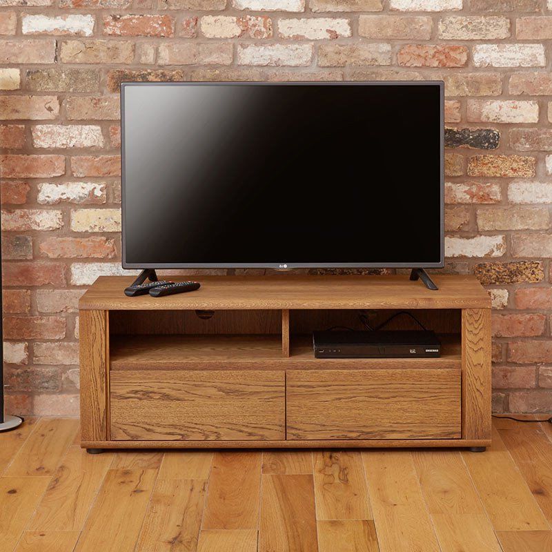 Preferred Olten – Small Oil Oak Widescreen Tv Cabinet With 2 Drawers – – Tv With Widescreen Tv Cabinets (Photo 16 of 20)