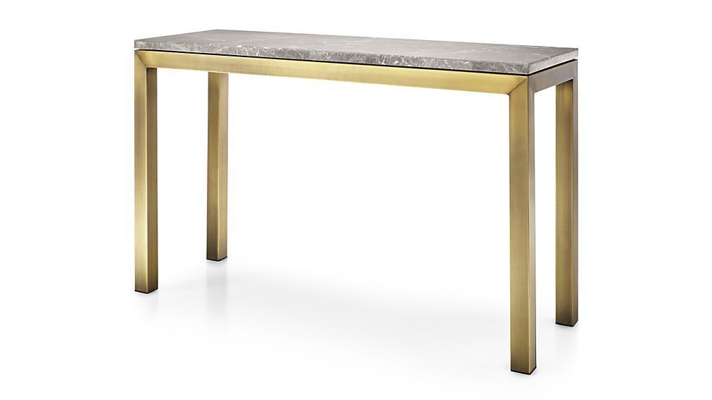 Preferred Parsons Travertine Top & Brass Base 48x16 Console Tables Pertaining To Parsons Grey Marble Top/ Brass Base 48x16 Console In  (View 6 of 20)