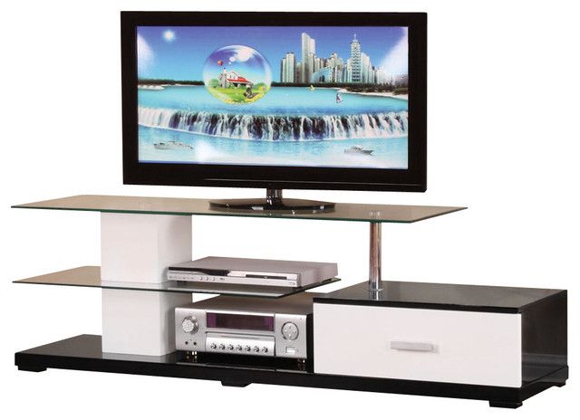 Recent White And Black Tv Stands With Regard To Modern White Black Glass Top 3 Tier Tv Stand With 1 Bottom Drawer (View 5 of 20)