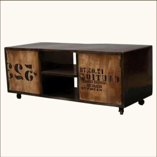 Reclaimed Wood And Metal Tv Stands Regarding Widely Used Industrial Reclaimed Wood & Iron Rustic Media Center Tv Stand (View 9 of 20)
