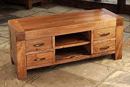 Santana Oak Tv Furniture Within Well Known Santana Reclaimed Oak Tv Unit With 4 Drawers: Amazon.co (View 2 of 20)