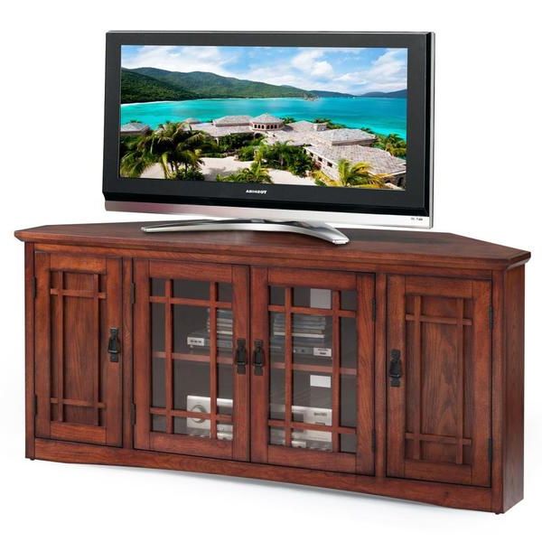 Shop Copper Grove Janie Mission Oak Hardwood 57 Inch Corner Tv Stand For Trendy Corner 60 Inch Tv Stands (Photo 1 of 20)