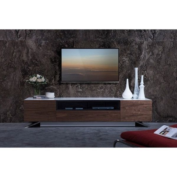 Shop Ultra Modern Modrest Gillian White And Walnut Media Center Tv With Current Ultra Modern Tv Stands (View 15 of 20)