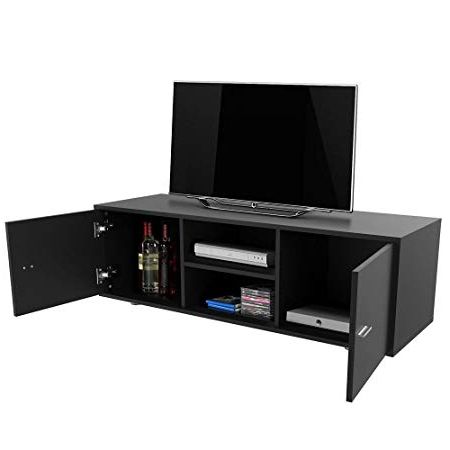 Small Black Tv Cabinets Intended For Newest Dripex Modern Small Black Tv Unit, Tv Stand 120 X 38 X 40 Cm Storage (Photo 12 of 20)