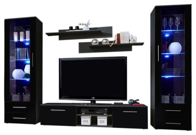 Soho 4 Piece Modern Wall Unit Set With 16 Colors Led Lights With Regard To Famous Soho Tv Cabinets (View 15 of 20)