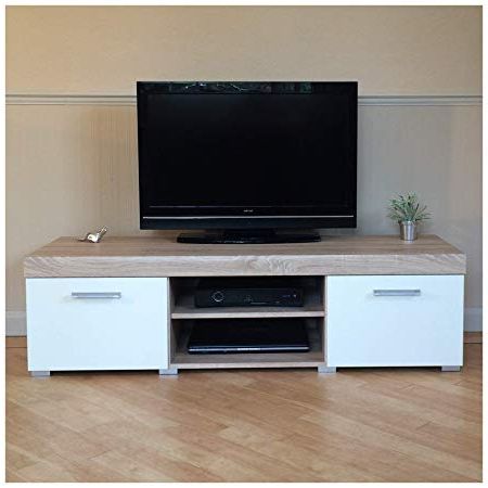 Sydney White & Sonoma Oak Large 2 Door Tv Cabinet 140cm Unit: Amazon With Regard To Well Known Wide Tv Cabinets (View 7 of 20)