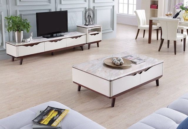 Tv Stand Coffee Table Sets Within Most Recent Lizz Contemporary White Living Room Furniture Tv Stand And Coffee (View 16 of 20)