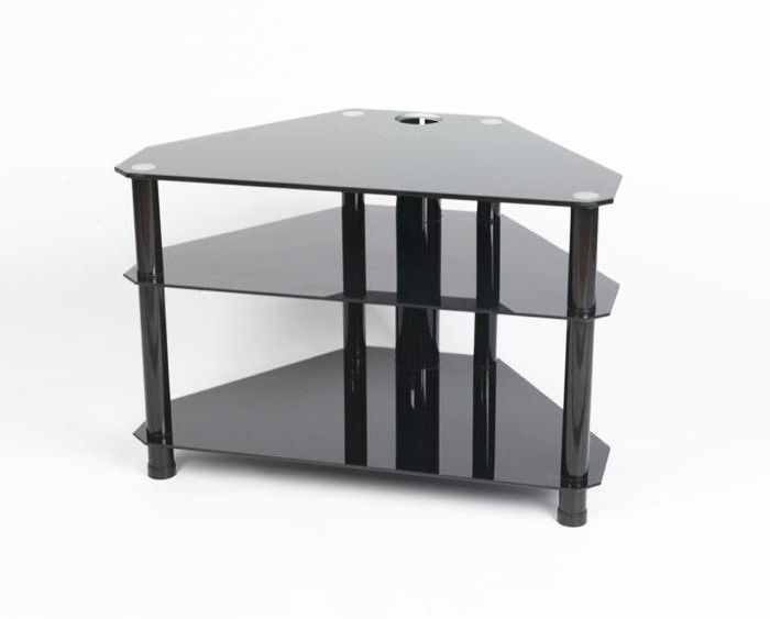 Tv Stands For Tube Tvs For Recent Iconic All Black Glass Tv Stand – Up To 42" – Gamba Blk (View 11 of 20)