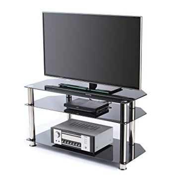 Tv Stands For Tube Tvs With Regard To Latest Amazon: Rfiver Tempered Glass Corner Tv Stand In Black Suit For (Photo 1 of 20)