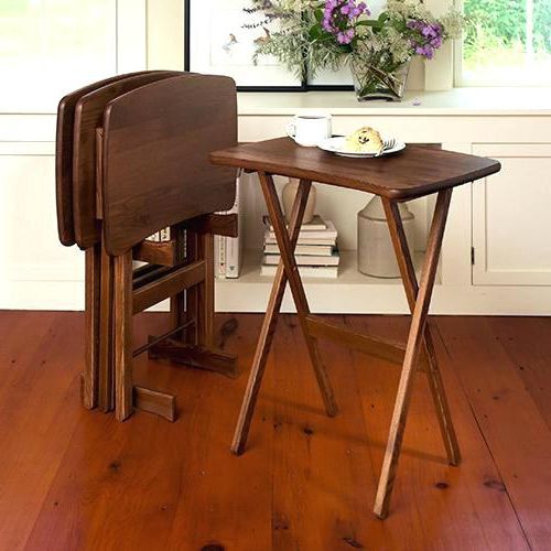 Tv Tray Wood Tray Table Set Wood Stand End Folding Furniture Serve Pertaining To Preferred Tv Tray Set With Stands (Photo 13 of 20)