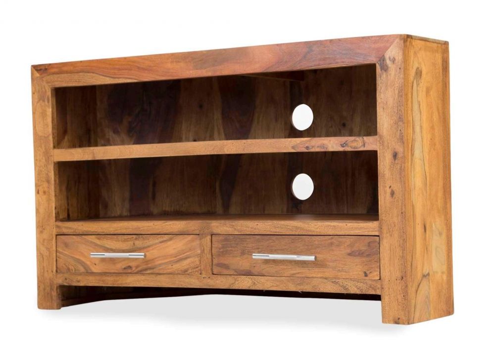 Two Drawer Sheesham Wood Corner Tv Unit – India – Ez Living Furniture Within Favorite Wooden Corner Tv Units (View 8 of 20)