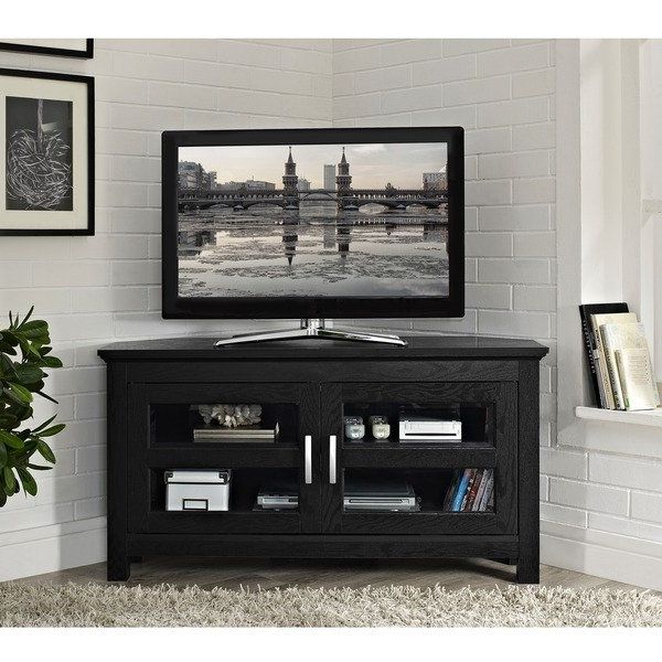 Well Known Black Wood Corner Tv Stands In Shop Porch & Den Hardy Black Wood 44 Inch Corner Tv Stand – Free (View 1 of 20)