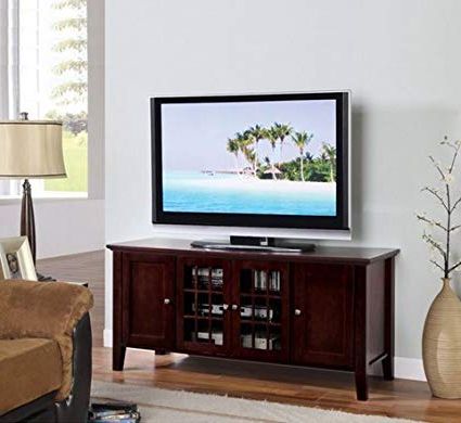 Well Known Cherry Wood Tv Stands Throughout Amazon: Kb Dark Cherry Finish Wooden Media Console 55 Inch Flat (View 1 of 20)