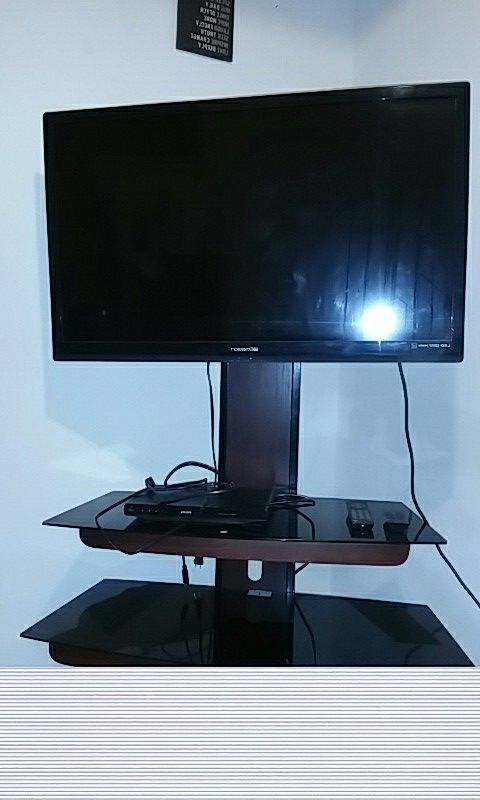 Well Known Emerson Tv ($200) With Remote, Philips Dvd Player With Remote($60), And  Glass Tv Stand($150) (View 6 of 20)