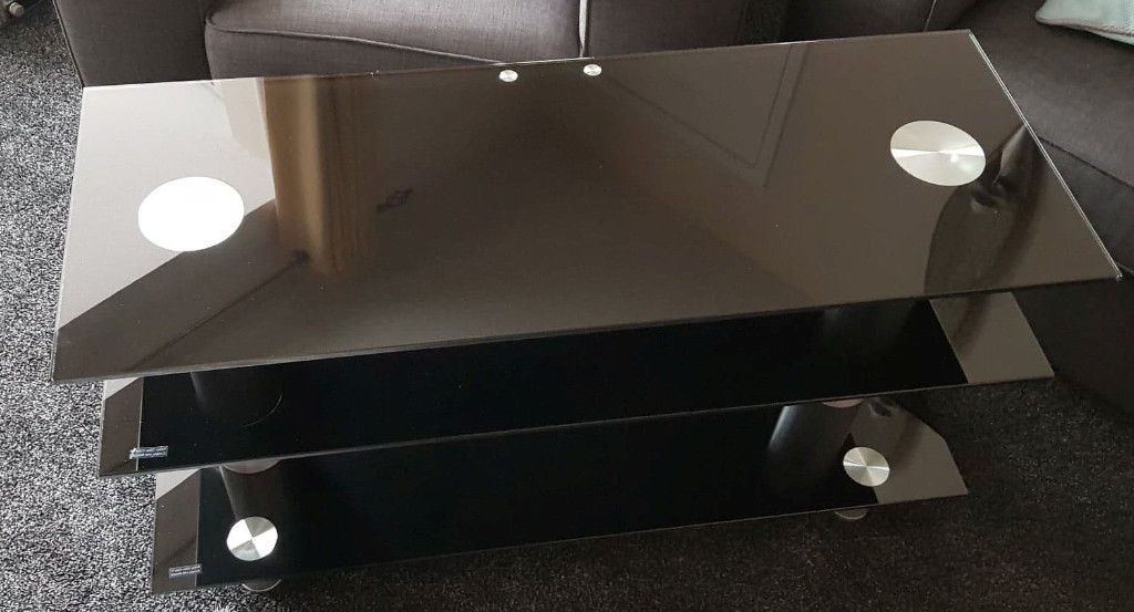 Well Known Serano Black Tempered Glass 3 Tier Slimline Tv Stand Has Chrome Legs Intended For Slim Line Tv Stands (View 15 of 20)