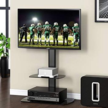 Well Liked Swivel Black Glass Tv Stands With Regard To Fitueyes Floor Cantilever Glass Tv Stand Shelf With Swivel Bracket For 32  To 55 Inch Lcd Led Tv,black Tt206501gb (View 13 of 20)