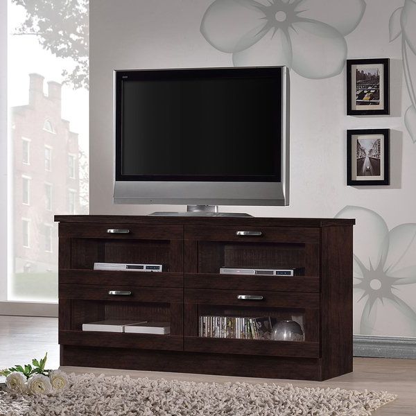 Wooden Tv Cabinets With Glass Doors Inside Most Popular Shop Baxton Studio Tibbs Contemporary 47.25 Inches Dark Brown Wood (Photo 11 of 20)