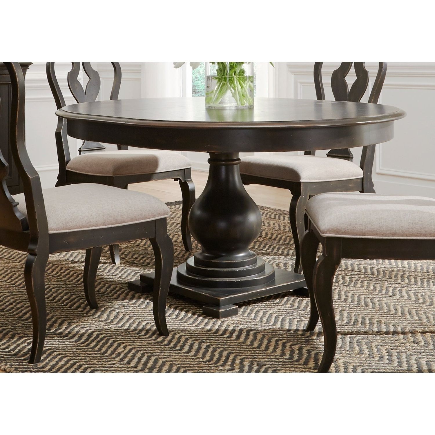 2017 Chesapeake Wire Brushed Antique Black 48x60 Pedestal Dinette Table Regarding Debby Small Space 3 Piece Dining Sets (View 20 of 20)