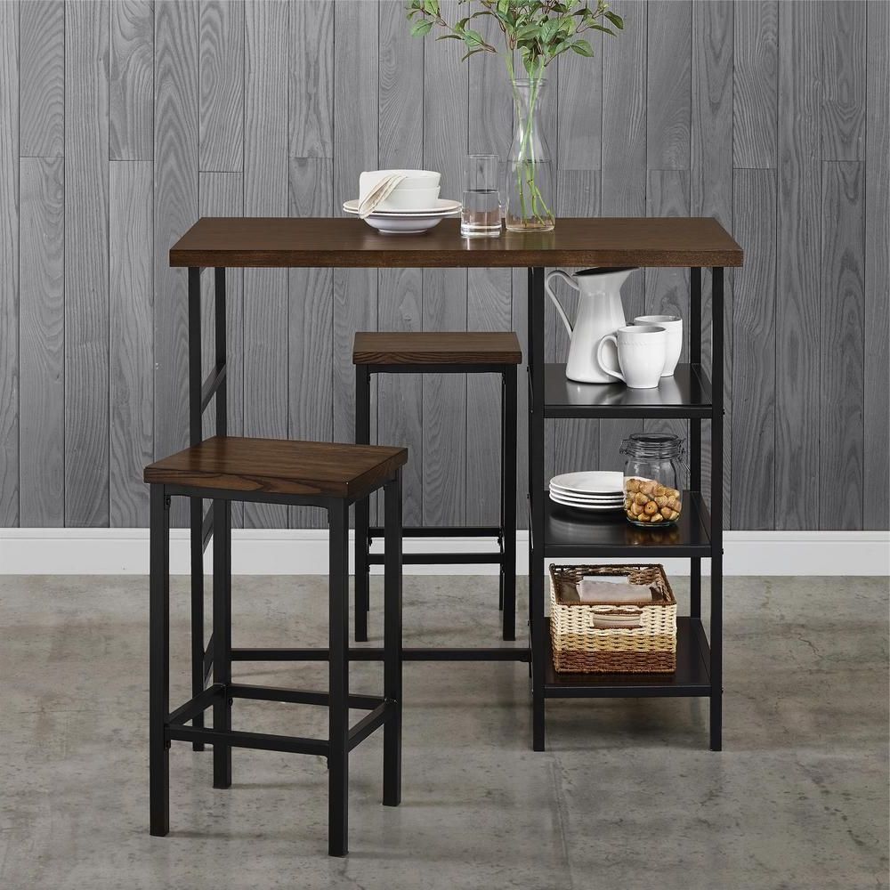 Alana 3 Piece Dark Mahogany Metal Pub Set With Wood Top В 2019 Г In Most Recent Berrios 3 Piece Counter Height Dining Sets (View 4 of 20)