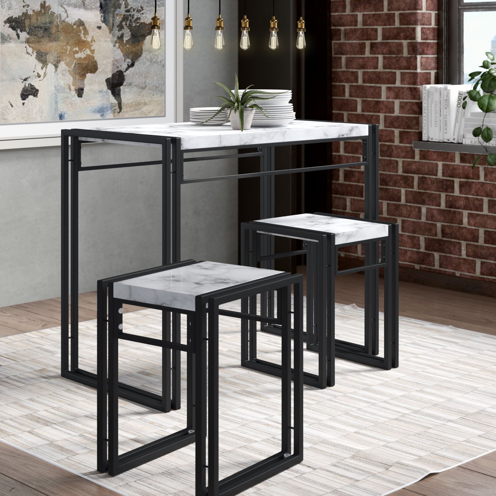 Debby Small Space 3 Piece Dining Sets Regarding Most Current Debby Small Space 3 Piece Dining Set (Photo 1 of 20)