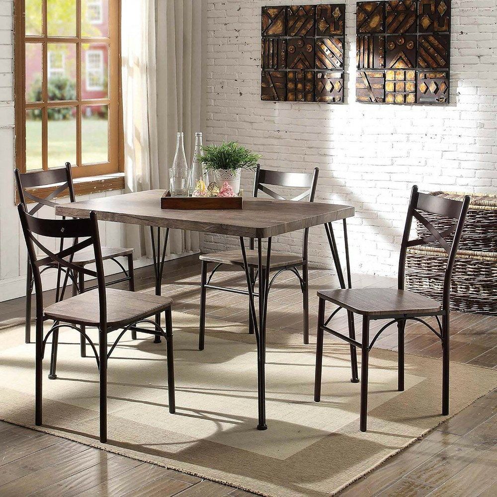 Most Popular Marquez Transitional 5 Piece Solid Wood Dining Set Throughout Kaelin 5 Piece Dining Sets (View 9 of 20)