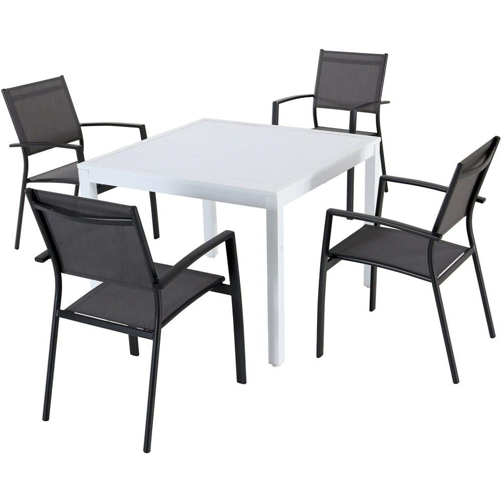 Popular Hanover Del Mar 5 Piece Aluminum Outdoor Dining Set With 4 Sling Arm Chairs  And A 38 In (View 2 of 20)
