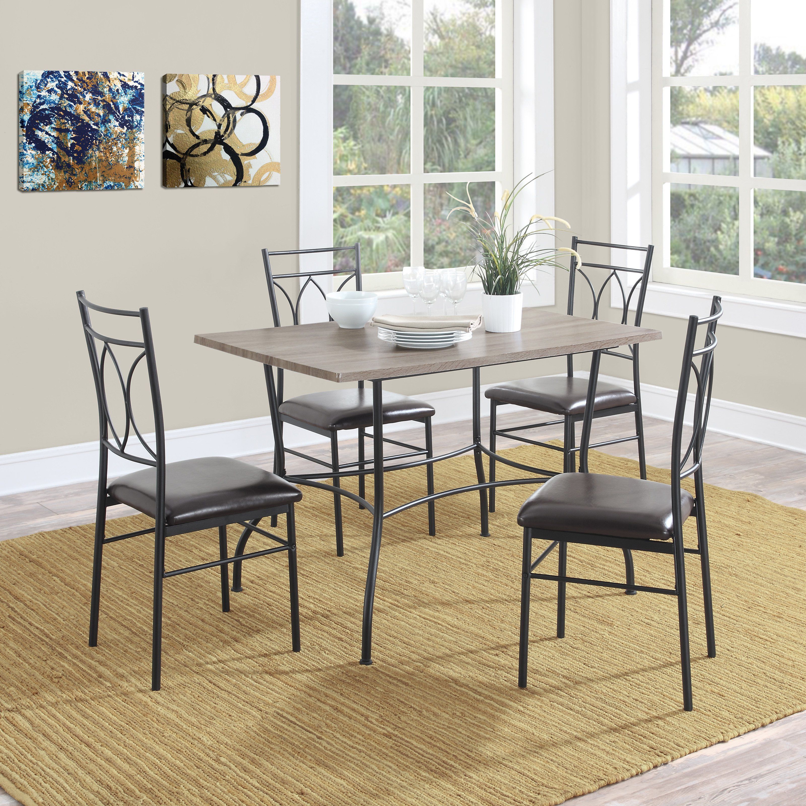 Well Known Wiggs 5 Piece Dining Sets For Dorel Living Shelby 5 Piece Rustic Wood & Metal Dining Set In  (View 5 of 20)
