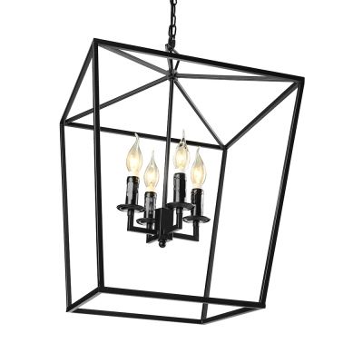 4 Light Lantern Square / Rectangle Pendants Intended For Newest Matte Black 4 Light Square Open Cage Led Pendant (View 27 of 30)